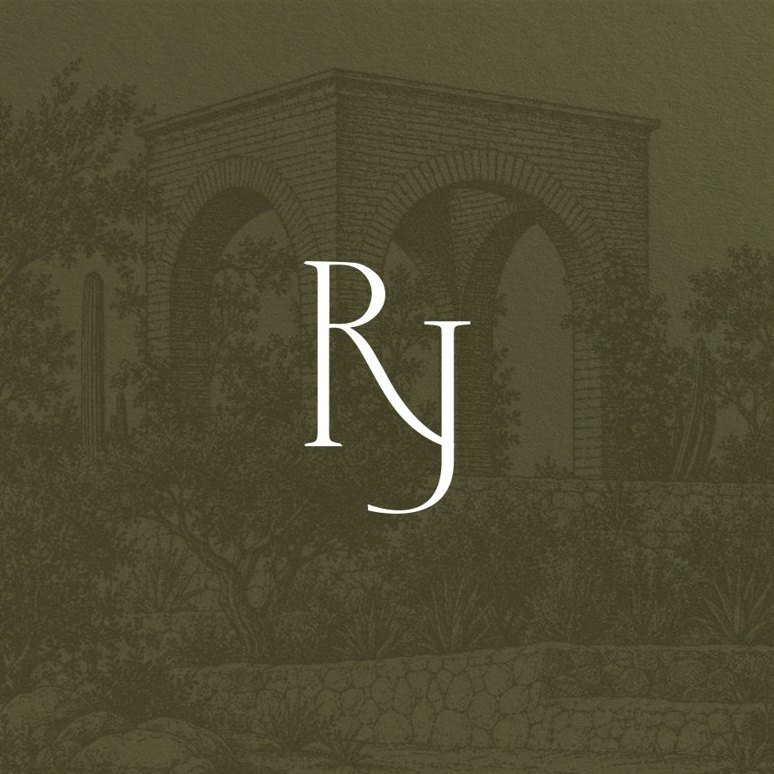 R and J monogram over an illustration of the arches at Monte Cardón